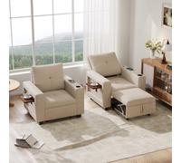 3 in 1 Divano Letto con Funzione Sonno, Divano Letto Convertibile | Divano a 1 Posto, Schienale Regolabile a 5 Livelli, Tavolino Pieghevole, Porta USB, Portabicchieri, Poltrona Relax