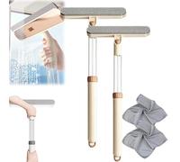 3-in-1 Double-Sided Window Screen Cleaning Brush, Window Screen Cleaner Tool with Squeegee, Dual-Use Wet & Dry Cleaning Brush with Built-in Crevice Tool, Long Handle for Home, Office & Car (2A)