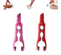 3-in-1 Dual Head Hot Plate Grippers, Multi-Angle Anti-Scald Bowl Holder Clip, Plates Steamers, Bowl Clip Hot Dish Grabber, Heat Resistant Silicone Tool with Lock Bottle Opener (Red+Pink)