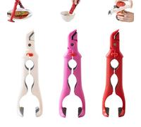 3-in-1 Dual Head Hot Plate Grippers, Multi-Angle Anti-Scald Bowl Holder Clip, Plates Steamers, Bowl Clip Hot Dish Grabber, Heat Resistant Silicone Tool with Lock Bottle Opener (Red+Pink+White)