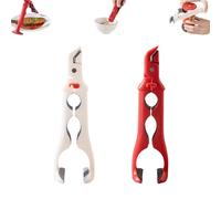 3-in-1 Dual Head Hot Plate Grippers, Multi-Angle Anti-Scald Bowl Holder Clip, Plates Steamers, Bowl Clip Hot Dish Grabber, Heat Resistant Silicone Tool with Lock Bottle Opener (Red+White)