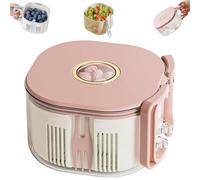 3 in 1 Fruit Washing Spinner Bowl with Built-in Fruit Fork (Pink)