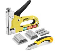 3 in 1 Heavy Duty Staple Nail Steel Gun Kit con pinze 2100, pinze per rivestimento per materiale di fissaggio, decorazione, carpenteria, mobili, porte e finestre - giallo