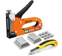3 in 1 Heavy Duty Staple Nail Steel Gun Kit con pinze 2100, pinze per rivestimento per materiale di fissaggio, decorazione, carpenteria, mobili, porte e finestre - arancione