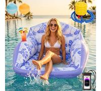 3-in-1 Inflatable Pool Lounge Chair for Adults, U - Shaped Water Sofa Float with Cooling Mesh Seat and Cup Holder, Heavy Duty Floating Hammock Lounger for Summer Beach Lake Vacation (Purple)