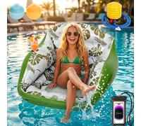 3-in-1 Inflatable Pool Lounge Chair for Adults, U - Shaped Water Sofa Float with Cooling Mesh Seat and Cup Holder, Heavy Duty Floating Hammock Lounger for Summer Beach Lake Vacation (Green)