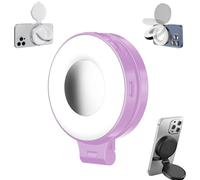 3-in-1 Magnetic Beauty Selfie Light for Phones, 360° Foldable Magnetic Phone Ring Light with Mirror, Rechargeable LED Fill Lights with Mirror for Makeup Selfies (pink)