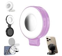 3-in-1 Magnetic Beauty Selfie Light for Phones, 360° LED Selfie Foldable Magnetic Fill Light with Mirror, Portable Rechargeable LED Lights, Adjusted 3 Lights Modes (Pink)