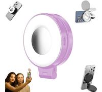 3-in-1 Magnetic Beauty Selfie Light for Phones, 360° Rotatable Pocket LED Selfie Ring Fill Makeup with Mirror, 3 Light Modes, Great for Night Portraits, Vlogging, Live Streaming (Purple)