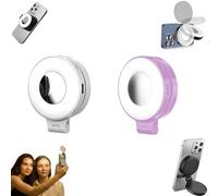 3-in-1 Magnetic Beauty Selfie Light for Phones, 360° Rotatable Pocket LED Selfie Ring Fill Makeup with Mirror, 3 Light Modes, Great for Night Portraits, Vlogging, Live Streaming (2Pcs-A)