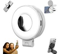 3-in-1 Magnetic Beauty Selfie Light for Phones, 360° Rotatable Pocket LED Selfie Ring Fill Makeup with Mirror, 3 Light Modes, Great for Night Portraits, Vlogging, Live Streaming (White)