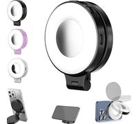 3-in-1 Magnetic Beauty Selfie Light for Phones, Foldable Magnetic Beauty Light for Phones, 360 LED Ring Lighting, Portable Rechargeable Fill Lights, Three-Level Lighting (Black)