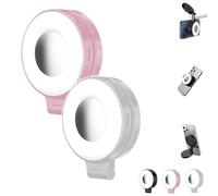 3-in-1 Magnetic Beauty Selfie Light for Phones, Foldable Magnetic Fill Light, 360° Foldable Selfie Ring Fill Lights with Mirror, 3 Lights Mode, for Makeup & Photography (Pink+White)
