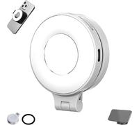3-in-1 Magnetic Beauty Selfie Light for Phones, Foldable Magnetic Phone Ring Light with Mirror, Three-Level Lighting for Selfies, Photography, Vlogs (White)