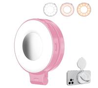 3-in-1 Magnetic Beauty Selfie Light for Phones, Foldable Rechargeable LED Fill Light with Mirror, 360° Rotating Adjustable Soft Glow, 3 Color Modes for Makeup, Selfies, Vlog, Video Conference (Pink)