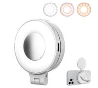 3-in-1 Magnetic Beauty Selfie Light for Phones, Foldable Rechargeable LED Fill Light with Mirror, 360° Rotating Adjustable Soft Glow, 3 Color Modes for Makeup, Selfies, Vlog, Video Conference (White)
