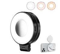 3-in-1 Magnetic Beauty Selfie Light for Phones, Foldable Rechargeable LED Fill Light with Mirror, 360° Rotating Adjustable Soft Glow, 3 Color Modes for Makeup, Selfies, Vlog, Video Conference (Black)