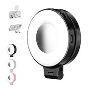 3-in-1 Magnetic Beauty Selfie Light for Phones, Foldable & Rechargeable LED Magnetic Fill Light with Mirror, Portable Phone Ring Lights, Three-Level Lighting for Selfies/Vlog/Video Conference (Black)