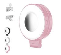 3-in-1 Magnetic Beauty Selfie Light for Phones, Foldable & Rechargeable LED Magnetic Fill Light with Mirror, Portable Phone Ring Lights, Three-Level Lighting for Selfies/Vlog/Video Conference (Pink)