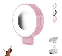 3-in-1 Magnetic Beauty Selfie Light for Phones, Foldable & Rechargeable LED Magnetic Fill Light with Mirror, 3 Lights Modes, 360° Foldable Selfie Ring Fill Lights (Pink)