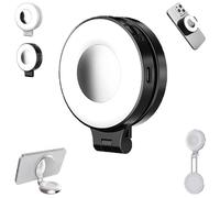 3-in-1 Magnetic Beauty Selfie Light for Phones, Foldable & Rechargeable LED Magnetic Fill Light with Mirror, Three - Color Soft (Black)