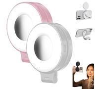 3-in-1 Magnetic Beauty Selfie Light for Phones, Foldable & Rechargeable LED Magnetic Fill Light with Mirror, Adjustable Color Temp, for Selfies (White+Pink)