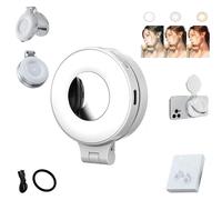 3-in-1 Magnetic Beauty Selfie Light, Upgrade Magnetic Selfie Light with Mirror, 360° LED Selfie Ring Fill Lights - Three Soft Color Temperatures for Makeup/Video (White)