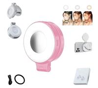 3-in-1 Magnetic Beauty Selfie Light, Upgrade Magnetic Selfie Light with Mirror, 360° LED Selfie Ring Fill Lights - Three Soft Color Temperatures for Makeup/Video (Pink)
