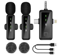 3 in 1 Mini Microfono per Smartphone Pc Fotocamere, Microfono Lavalier Wireless Bluetooth senza Fili con Cavo Ricarica Type-C, Riduzione del Rumore, Plug-Play, per Podcast Video Live Intervista Gaming