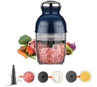 3 in 1 Mini tritacarne tritacarne per verdure, frutta e carne, 1000 ml 250 W, 4 lame, Multi frullatore, tritacarne, frantoio, sbattitore per uova, 5 accessori (blu)
