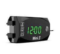 3 in 1 Motorcycle Meter LED Digital Time Clock Thermometer and Voltmeter Battery Monitor Gauge, 6 30V Multi Function Display for Car Marine Boat and Motorcycle, Waterproof Acrylic (Green)