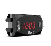 3 in 1 Motorcycle Meter LED Digital Time Clock Thermometer and Voltmeter Battery Monitor Gauge, 6 30V Multi Function Display for Car Marine Boat and Motorcycle, Waterproof Acrylic (Red)