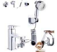 3-in-1 Multifunction Bathroom Sink Faucet Diverter with 360° Adjustable Rotating Spray Head & Massage Shower | Universal Fit for Hand Washing, Dish Cleaning, Bathroom & Kitchen Sink (A)