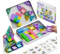 3-in-1 Piastrelle e Blocchi Magnetici Set da Viaggio per Bambini: 48 pezzi in una scatola metallica ultra-leggera (380 g) e riordino in 45 secondi - Viaggio per bambini e bambine dai 3 ai 6 anni