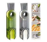 3 in 1 Piccola Bottiglia Tazza Coperchio Particolare Spazzola,Pulitore di paglia Strumenti Multi-Funzionale Pennello di Pulizia Crevice,Spazzola di Pulizia per Infermieristica Bicchieri (Verde+grigio)