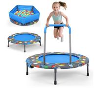 3 in 1 Pieghevole Trampolino Elastico per Bambini, Piscina con 100 Palline, Maniglia Rimovibile, Copertura di Sicurezza, Tessuto Oxford Rinforzato, Struttura in Acciaio, 1-6 Anni Fino a 150 kg