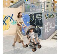 3 in 1 Pousstte Passeggino Bastone Passeggino compatto Pieghevole Ruote Maneggiabili e Leggeri Schienale Regolabile, Grigio