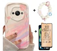3-in-1 Redmi A3 Protezione Schermo, Custodia Redmi A3, Custodia Protettiva per Telefono con Texture Crema e Tie Dye a Forma di Cuore, Pellicola Protezione Obiettivo Fotocamera, Custodia Honor X8C, Red