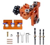 3 in 1 Regolabile Tasselli di Legno Punch Locator per la lavorazione del legno Jig - Pocket Hole Drill Guide con scale trasparenti, Adatto a pannelli 10-25mm, Strumento in lega di alluminio arancione