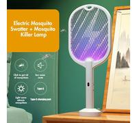 3 in 1 Scacciamosche elettrico Lampada antizanzare Killer Insetto Killer 3000V Tipo-C Ricaricabile Mosquito Killer Fly Killer