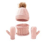 3 in 1 Sciarpa Cappello Guanto Set - Cappelli Invernali con Risvolto Caldo A Maglia Guanti Sciarpa Invernale Casual Morbida Calda Set per Donna Uomo Bimba Ragazzo per Sport all'aperto Sci