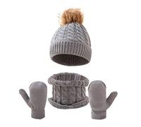 3 in 1 Sciarpa Cappello Guanto Set - Cappelli Invernali con Risvolto Caldo A Maglia Guanti Sciarpa Invernale Casual Morbida Calda Set per Donna Uomo Bimba Ragazzo per Sport all'aperto Sci