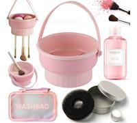 3 in 1 Set di Pulizia Della Spazzola di Trucco Multifunzionale Asciugatura Della Con la Maniglia del Silicone Cleaner Mat Spugna Detergente 150ml Detergente per Pennelli da Trucco (Rosa)