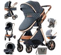 3 in 1 Sistemi Modulari Passeggini Compatti Sistema da Viaggio per Bambini Reclinabile Passeggino Standard Pieghevole Carrozzine Portatile Passeggino Neonato 0-36 Mesi (V9 Blue)