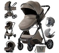 3 in 1 Sistemi Modulari Sistema da Viaggio per Bambini Passeggini Compatti Reclinabile Carrozzine Passeggino Standard Pieghevole Portatile Passeggino Neonato 0-36 Mesi (225 Chocolate)