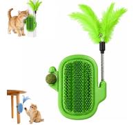 3-in-1 Soft Plastic Cat Corner Groomer with Catnip,Self Grooming Brush with Feather Toy,Cactus Style Wall Mounted Face Scratcher Massage Station,for Daily Grooming and Interactive Plays