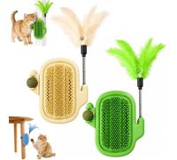 3-in-1 Soft Plastic Cat Corner Groomer with Catnip,Self Grooming Brush with Feather Toy,Cactus Style Wall Mounted Face Scratcher Massage Station,for Daily Grooming and Interactive Plays