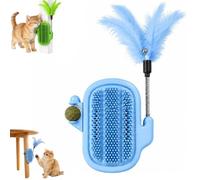 3-in-1 Soft Plastic Cat Corner Groomer with Catnip,Self Grooming Brush with Feather Toy,Cactus Style Wall Mounted Face Scratcher Massage Station,for Daily Grooming and Interactive Plays