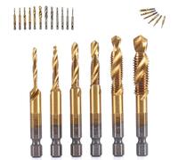 3 In 1 Spiral Flute Drill Bits, Invisiblen Metric Thread Tap Drills Bits Set, Professional Thread Taps Drills Bit Tools Kit, Spiral Tap Hex Shank Drill Bit Set M3/M4/M5/M6/M8/M10 (Gold,Long)