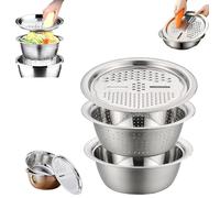 3-in-1 Stainless Steel Basin with Grater & Strainer, Professional Food Grade Mixing Bowl Set for Vegetable (10.24in(26cm))